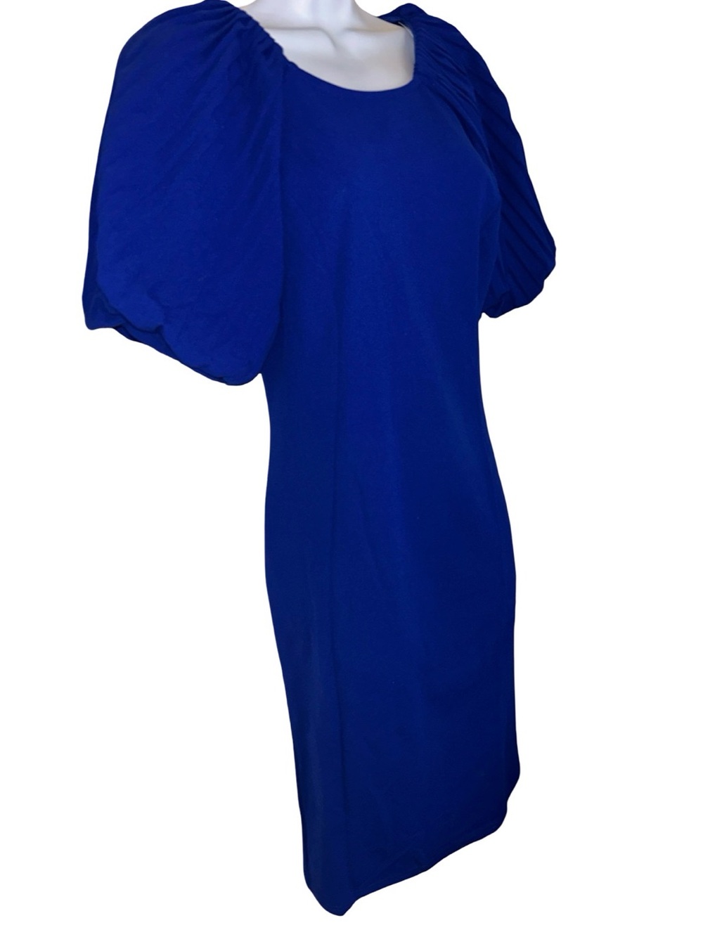 NINA LEONARD DEEP SAPPHIRE ROYAL BLUE FITTED DRESS PUFFY PLEATED SLEEVES NWT